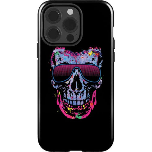 Liquid Blue Neon Skull with Glasses iPhone 15 Pro Impact Case
