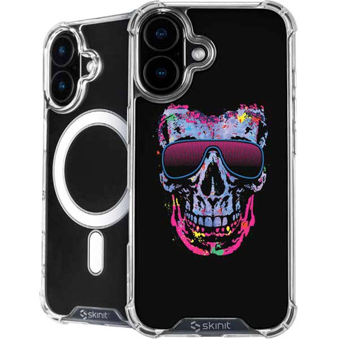 Liquid Blue Neon Skull with Glasses iPhone 16 MagSafe Case
