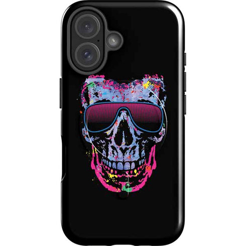 Liquid Blue Neon Skull with Glasses iPhone 16 Magsafe Impact Case