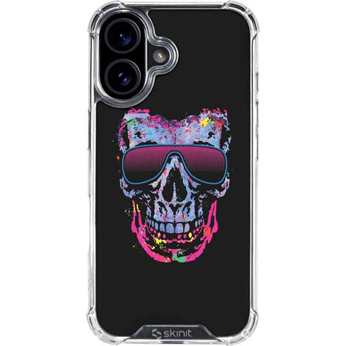 Liquid Blue Neon Skull with Glasses iPhone 16 Plus Clear Case