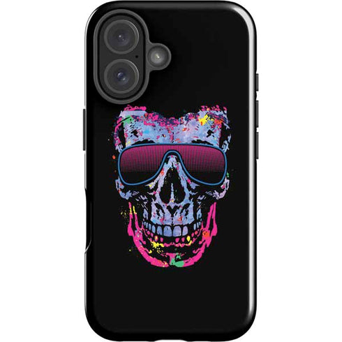 Liquid Blue Neon Skull with Glasses iPhone 16 Plus Impact Case