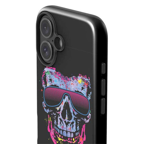 Liquid Blue Neon Skull with Glasses iPhone 16 Plus Impact Case