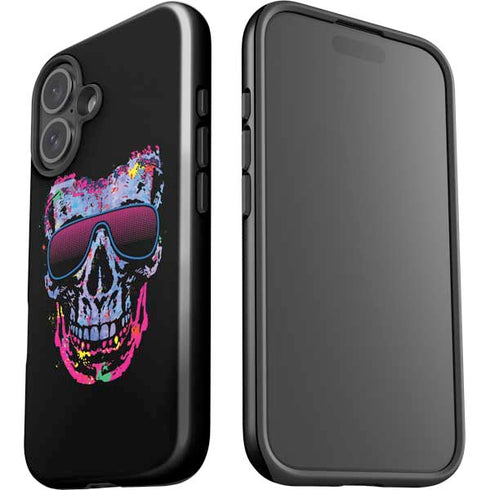 Liquid Blue Neon Skull with Glasses iPhone 16 Plus Impact Case