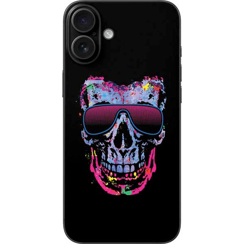 Liquid Blue Neon Skull with Glasses iPhone 16 Plus Skin