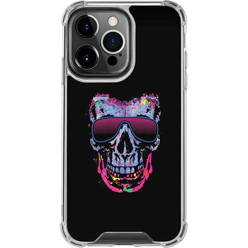 Liquid Blue Neon Skull with Glasses iPhone 16 Pro Clear Case