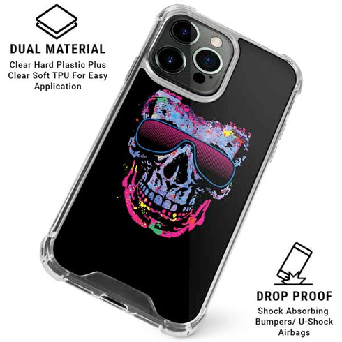 Liquid Blue Neon Skull with Glasses iPhone 16 Pro Clear Case