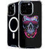 Liquid Blue Neon Skull with Glasses iPhone 16 Pro MagSafe Case