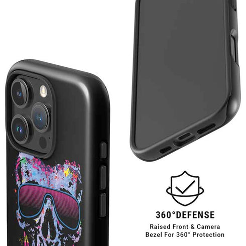 Liquid Blue Neon Skull with Glasses iPhone 16 Pro Magsafe Impact Case