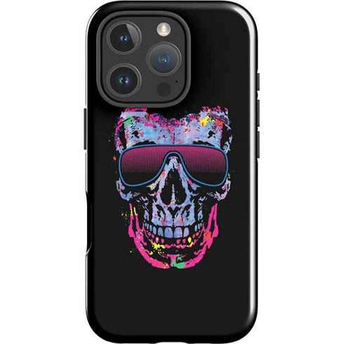 Liquid Blue Neon Skull with Glasses iPhone 16 Pro Max Impact Case