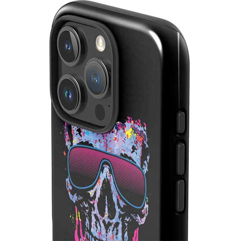 Liquid Blue Neon Skull with Glasses iPhone 16 Pro Max Impact Case