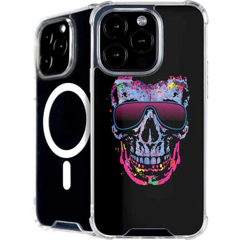 Liquid Blue Neon Skull with Glasses iPhone 16 Pro Max MagSafe Case