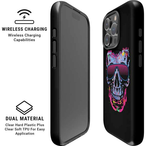 Liquid Blue Neon Skull with Glasses iPhone 16 Pro Max Magsafe Impact Case