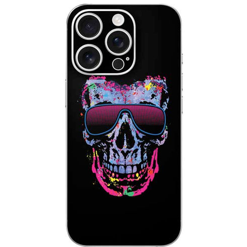 Liquid Blue Neon Skull with Glasses iPhone 16 Pro Skin
