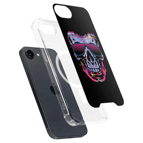 Liquid Blue Neon Skull with Glasses iPhone 16e MagSafe Case