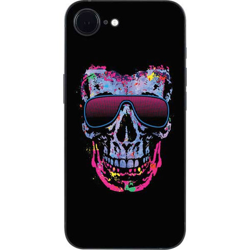 Liquid Blue Neon Skull with Glasses iPhone 16e Skin