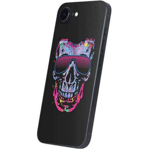 Liquid Blue Neon Skull with Glasses iPhone 16e Skin