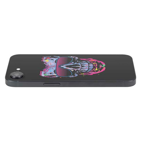 Liquid Blue Neon Skull with Glasses iPhone 16e Skin
