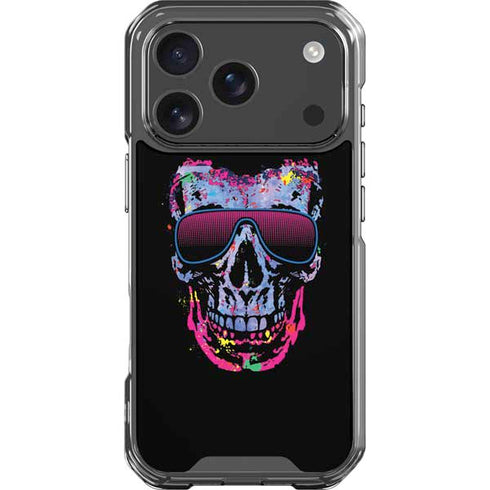 Liquid Blue Neon Skull with Glasses iPhone 18 Pro Clear Case