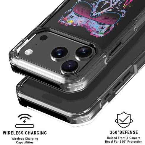 Liquid Blue Neon Skull with Glasses iPhone 18 Pro Clear Case