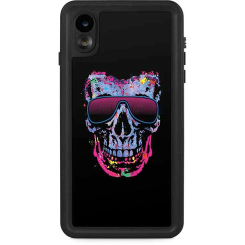 Liquid Blue Neon Skull with Glasses iPhone Cases