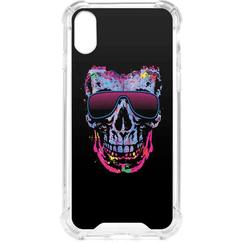 Liquid Blue Neon Skull with Glasses iPhone XS Clear Case