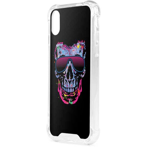Liquid Blue Neon Skull with Glasses iPhone XS Clear Case
