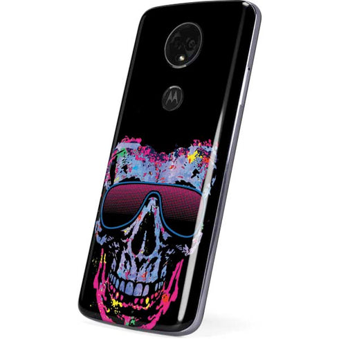 Liquid Blue Neon Skull with Glasses Moto E5 Plus Skin