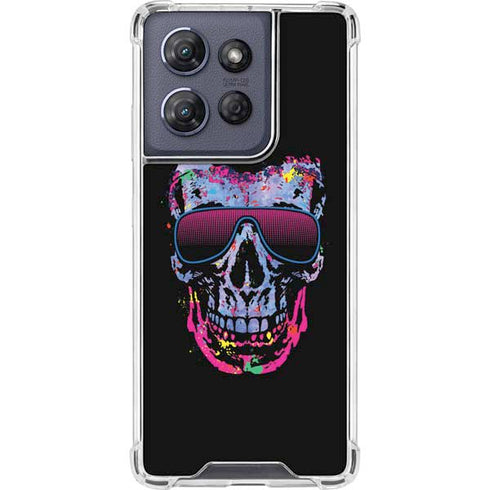 Liquid Blue Neon Skull with Glasses Moto G 5G (2025) Clear Case