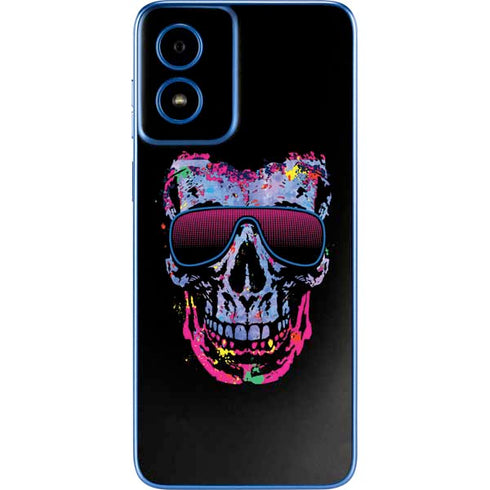 Liquid Blue Neon Skull with Glasses Moto G Play 4G (2024) Skin