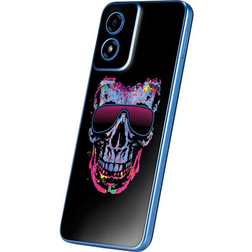 Liquid Blue Neon Skull with Glasses Moto G Play 4G (2024) Skin