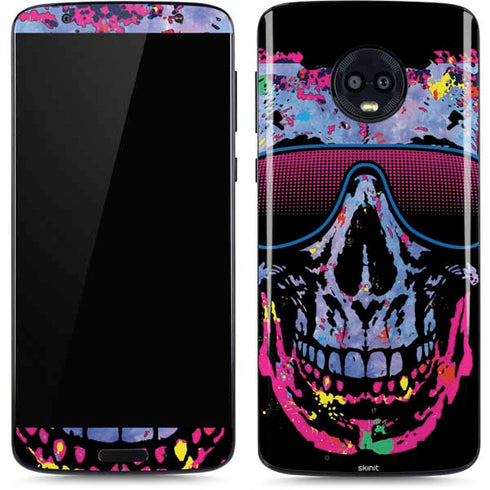 Liquid Blue Neon Skull with Glasses Moto G6 Skin