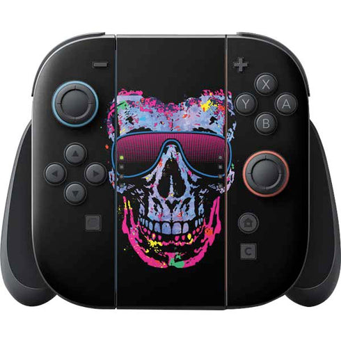 Liquid Blue Neon Skull with Glasses Nintendo Skins
