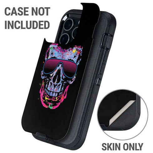 Liquid Blue Neon Skull with Glasses Otterbox Defender iPhone Skin
