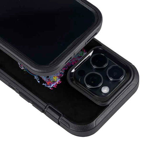 Liquid Blue Neon Skull with Glasses Otterbox Defender iPhone Skin
