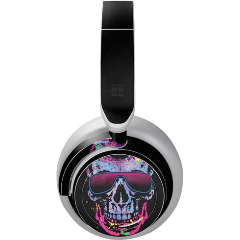 Liquid Blue Neon Skull with Glasses Surface Headphones Skin