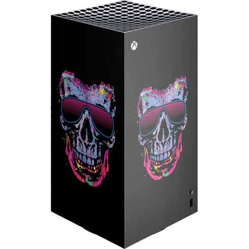 Liquid Blue Neon Skull with Glasses XBox Series X Digital Edition Console Skin