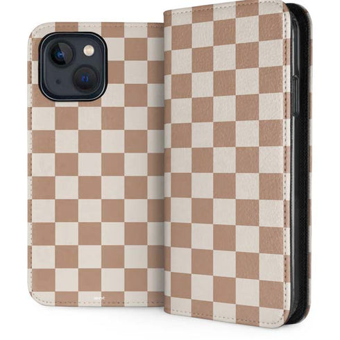 Neutral Checkered iPhone 15 Plus Folio Case