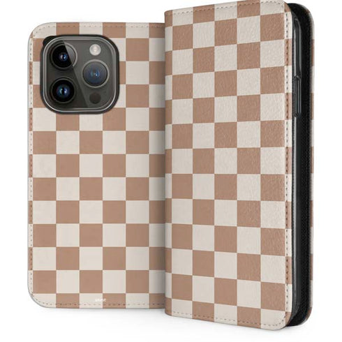 Neutral Checkered iPhone 15 Pro Folio Case