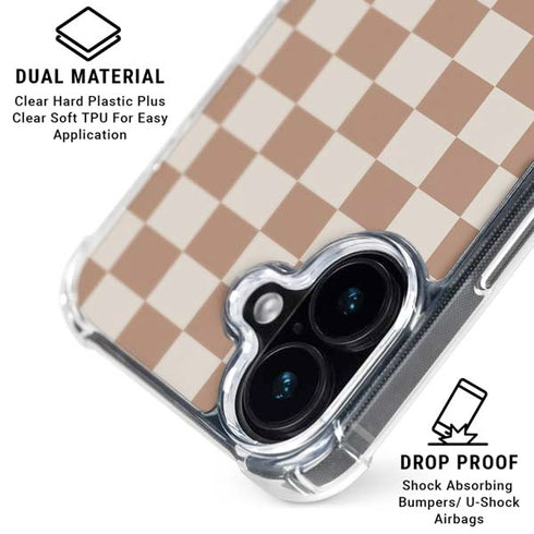 Neutral Checkered iPhone 16 Plus Clear Case