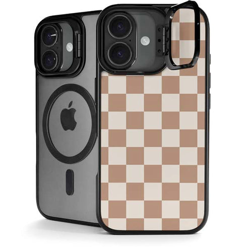 Neutral Checkered iPhone 17 Kickstand Case