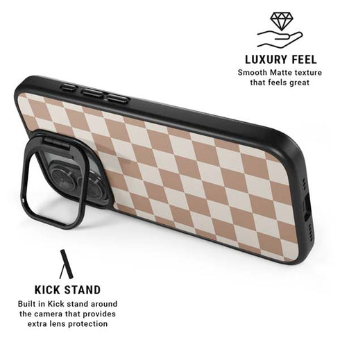 Neutral Checkered iPhone 17 Kickstand Case