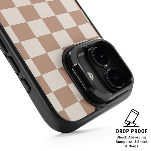 Neutral Checkered iPhone 17 Kickstand Case