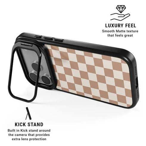 Neutral Checkered iPhone 17 Pro Max Kickstand Case