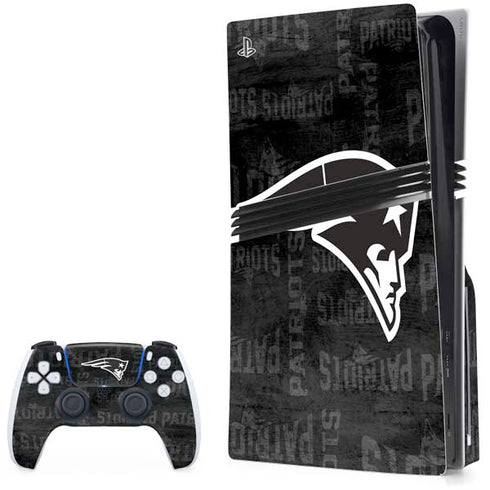NFL New England Patriots Black & White PS5 Pro Disk Bundle Skin
