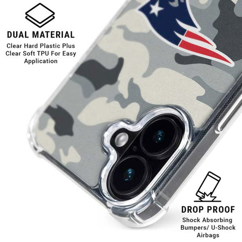 NFL New England Patriots Camo iPhone 16 Plus Clear Case