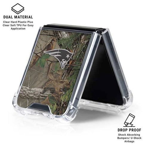 NFL New England Patriots Realtree Xtra Green Camo Galaxy Z Flip6 Clear Case
