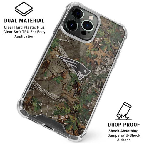 NFL New England Patriots Realtree Xtra Green Camo iPhone 16 Pro Clear Case