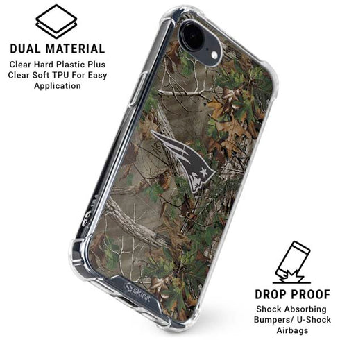 NFL New England Patriots Realtree Xtra Green Camo iPhone 16e Clear Case