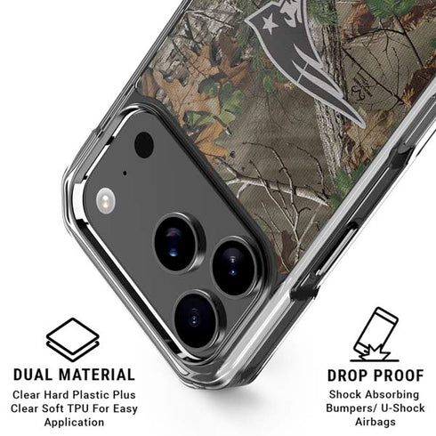 NFL New England Patriots Realtree Xtra Green Camo iPhone 18 Pro Clear Case