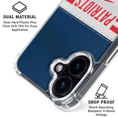 NFL New England Patriots White Striped iPhone 16 Plus Clear Case